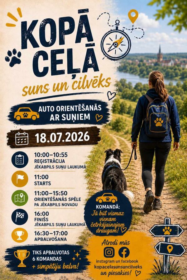 Auto orientē&scaron;anās ar suņiem Jēkabpils novadā