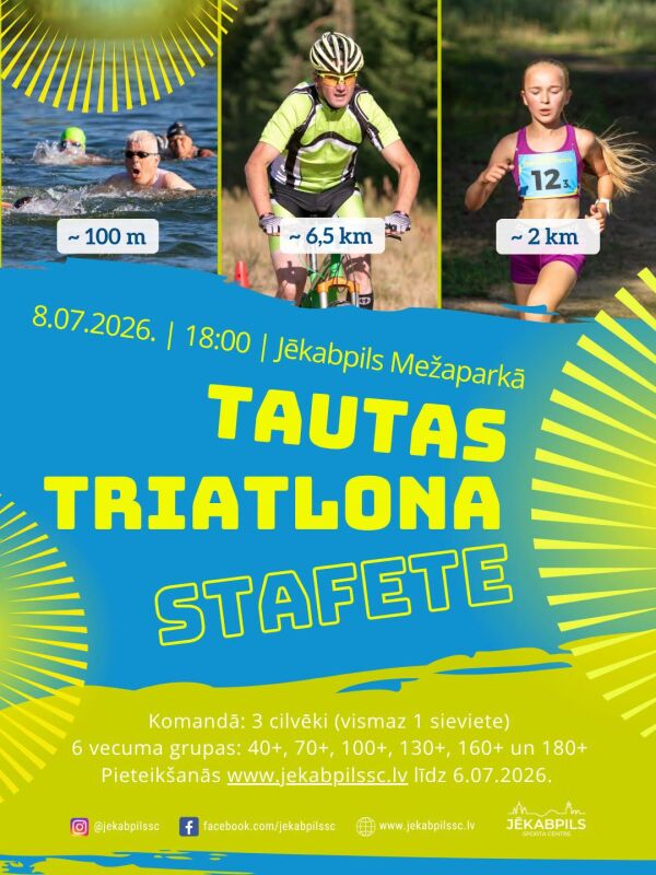 Tautas triatlona stafete Jēkabpils Mežaparkā