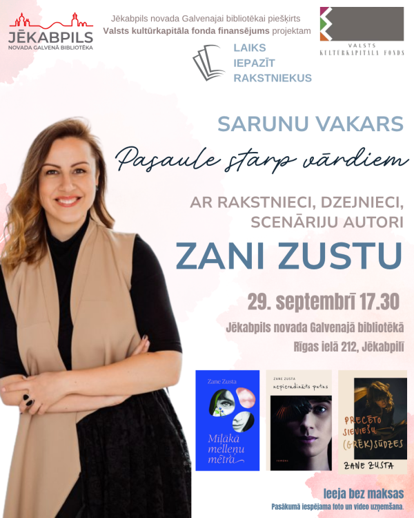 Sarunu vakars ar rakstnieci Zani Zustu Jēkabpilī